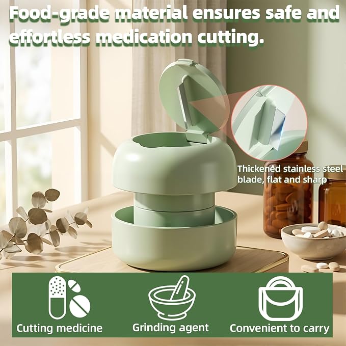 Mini Pill Cutter Splitter with Grinding Function, 2-in-1 Portable Pill Grinder for Travel & Pet, Precise Cutting for Pills Vitamins