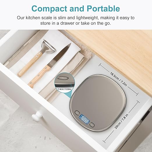 Ultrean High Capacity Food Scale, 33lb Rechargeable Digital Kitchen Scale with LCD Display, Slim & Lightweight Design, 1g Precise Graduation, Weight Grams and Ounces for Cooking, Baking & Meal Prep