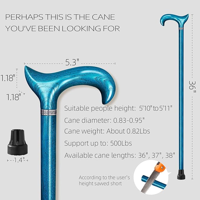 Walking Cane, Available in Multiple Inches Wooden Cane Support up to 500 Lbs, Suitable for Fancy Wooden Walking Cane for Men and Women with Extreme Demands
