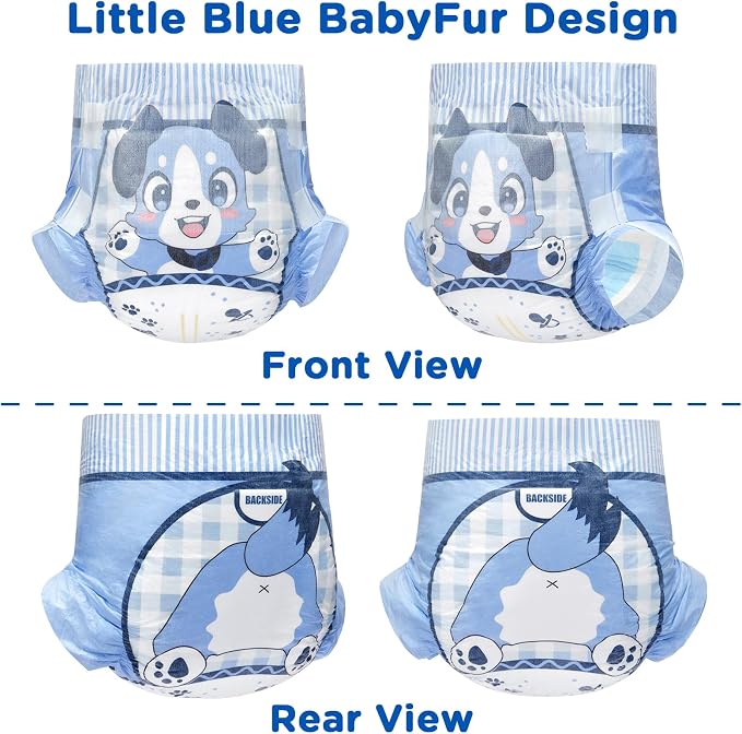 Littleforbig Adjustable Hook-and-Loop Fastener Closure Adult Printed Cloth Back Diaper 2 Pieces - Little Blue BabyFur (X-Large 48"-56")