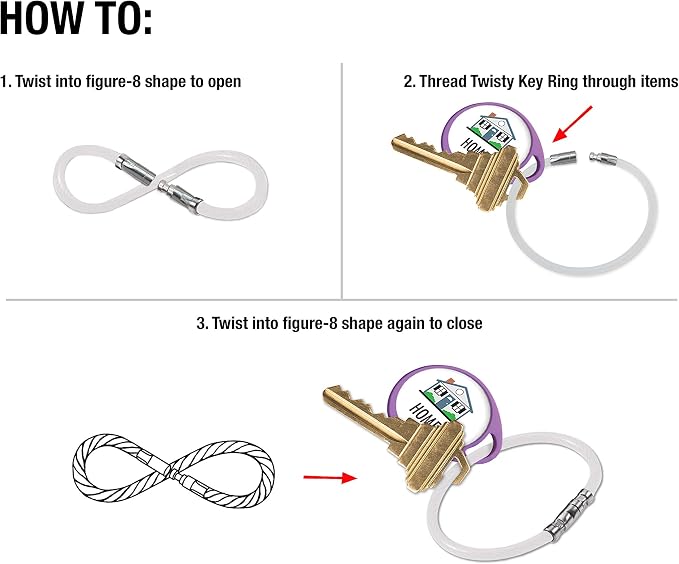 Lucky Line 5” Twisty Lock Key Ring, Flexible Nylon Coated Steel Wire Loop, Corrosion-Resistant and Durable, Clear, 5 Pack (8111005)