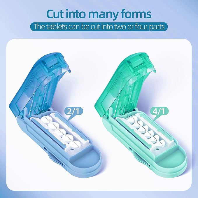 DUBSTAR 2PCS Pill Cutter Splitter for Small and Tiny Pills, Multiple Pill Cutters for Small or Large Pills, Adjustable Pill Splitter with Centering Device and Blade Guard (Blue+Cyan)