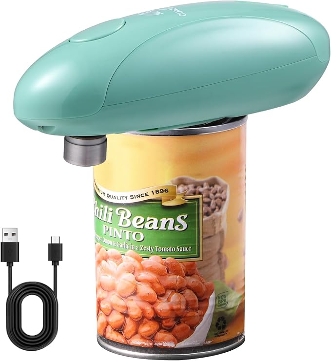 Electric Can Opener, USB-C Rechargeable Smooth Edge for Seniors (Green) | Cordless, One-Touch Automatic, Smooth Edge Cutting, for Standard & Oval Cans, Lightweight for Travel
