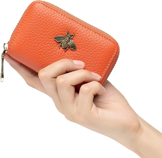 imeetu RFID Credit Card Holder, Small Card Wallet Women, Leather Card Case | Genuine Leather Women's Card & id Cases, Change Coin Purse with Zipper Keychain id Window, 20 Colors & 3 Styles, Daily, Gifts