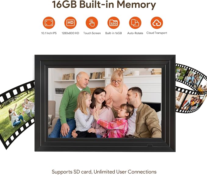 10.1 Inch WiFi Digital Picture Frame,Encrypted & Private Photo/Video Sharing,IPS Touch Screen, 16GB Invite Unlimited Family via Uhale App,Gift for Mother's Day, Parents, Grandparents