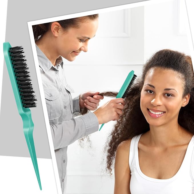 Geiserailie 3 Pcs Slick Back Hair Brush Set Bristle Brush Edge Control Teasing Comb for Women Black Hair(Yellow,Pink,Cyan)