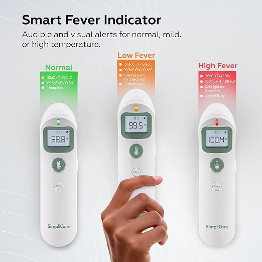 Baby & Adult Forehead Thermometer, Non-Contact, FDA Cleared | 1-Second Infrared Reading, +/-0.4F Accuracy, Dual-Mode Forehead & Object, LED Fever Alert, 35-Memory, AAA Batteries Included