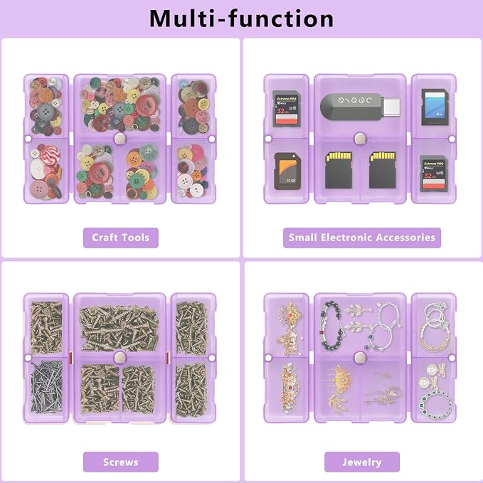 FYY Daily Pill Organizer, 7 Compartments Portable Pill Case Travel Pill Organizer,[Folding Design] Pill Box for Purse Pocket to Hold Vitamins,Cod Liver Oil,Supplements and Medication-Clear Purple