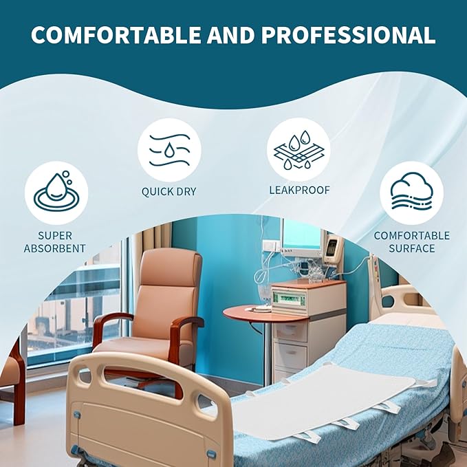 Washable Bed Pads with 8 Sturdy Handles 34”×52” Extra Large Reusable Underpads 4-Layers Leakproof Chucks Pads Washable for Incontinence (2 Pack)
