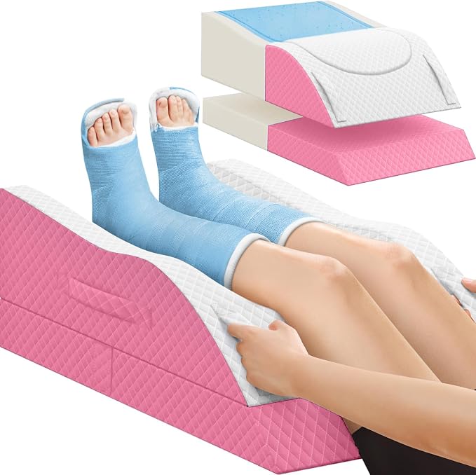 TranquilRelax Leg Pillow, Leg Elevation Pillow with Pad and Memory Foam, Height Adjustable Bolster Pillow for Legs, Leg Pillow Elevation Blood Circulation, for Post-Surgery, Pink