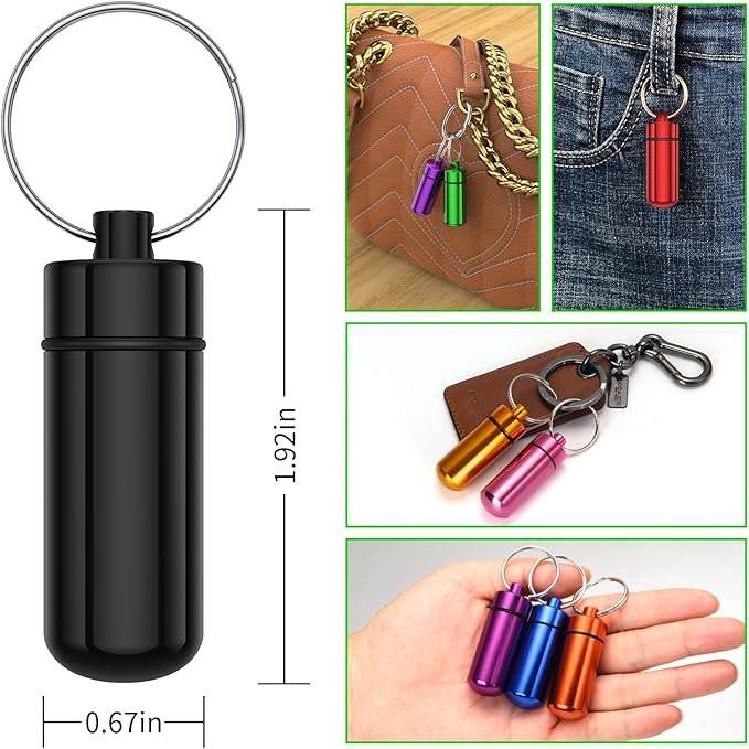 Small Portable Pill Case with Keychain(10 Pack), Urekt Waterproof Aluminum Pill Organizer Metal Mini Box Pocket Drug Storage Container for Outdoor Camping Travel