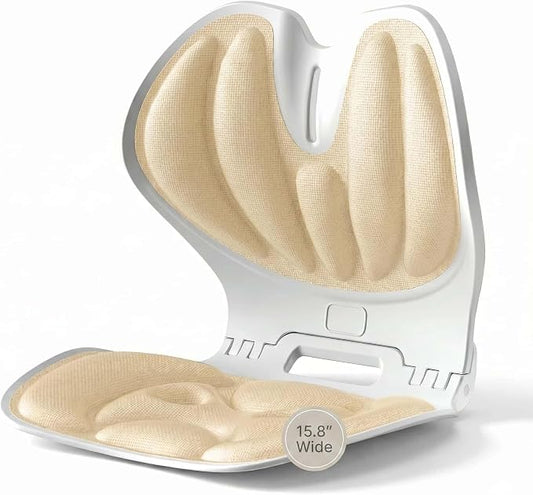 Foldable Ergonomic Lumbar Support Cushion for Office Chair, Portable Posture Corrector Seat (Beige, M)