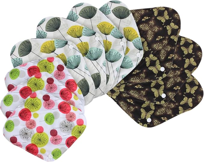 Teamoy 10pcs Cloth Panty Liners, Reusable Sanitary Pads with Wet bag, Washable Cloth Menstrual Pads with Charcoal Absorbency Layers (Country Style, 3pcs×7.9''+4pcs×10''+3pcs×11.6''), 11 Piece Set | Washable Pads with Charcoal Absorbency Layers, Soft an...