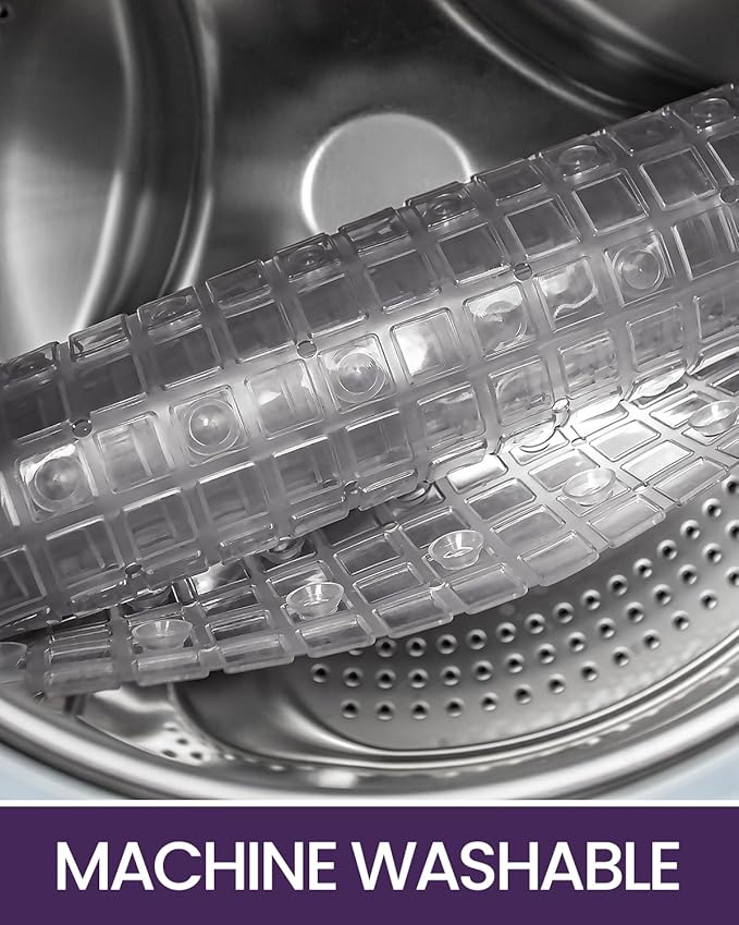 DEXI Bathtub Mat Non Slip, Extra Long 39x16, Suction Cups, Drain Holes, Machine Washable for Tub Shower Floor, Clear