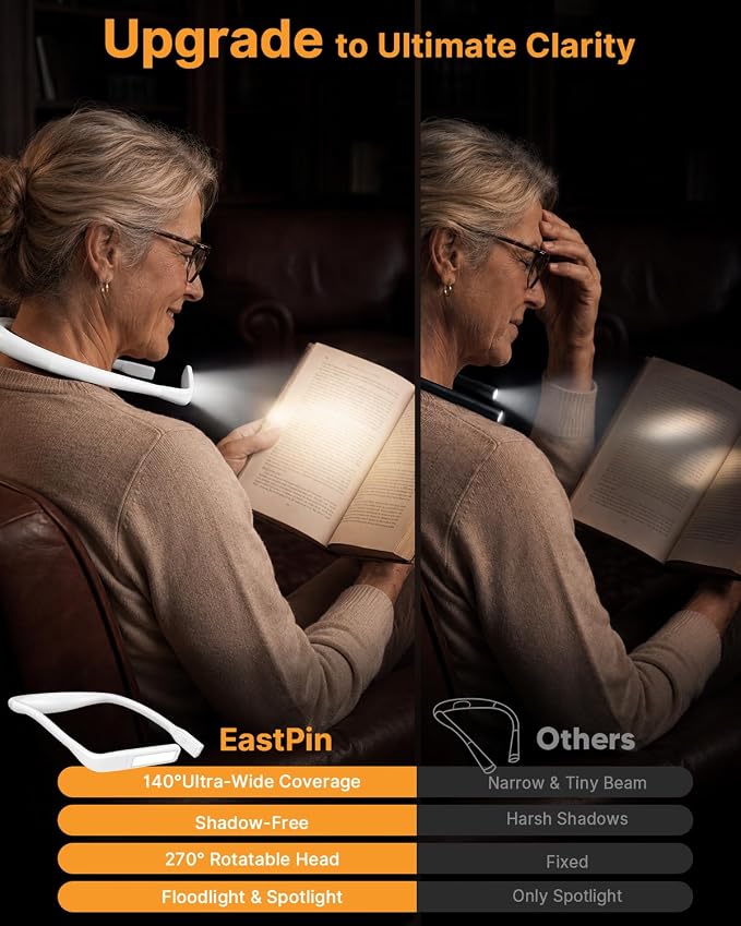Reading Light with Storage Case, Dimmable Book Light for Reading | 3 Color, Eye-friendly, Ergonomic, 80H Rechargeable Neck Lamp for Reading in Bed, Knitting Crochet Tools Cross Stitch Supplies
