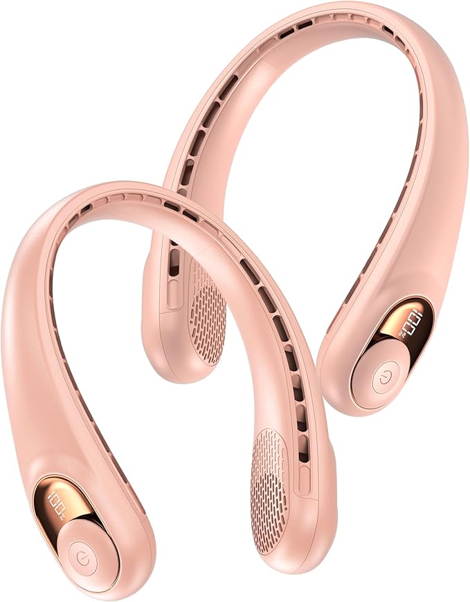 KIDEE Portable Neck Fan, 4000mAh Rechargeable, 360° Airflow, Hands Free Bladeless Wearable Fan, 2 Pack, Pink
