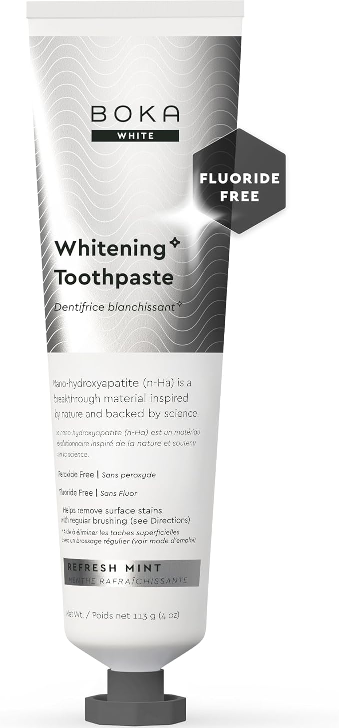 Boka Fluoride Free Toothpaste, Nano Hydroxyapatite Toothpaste, Appropriate for Sensitive Teeth, for Adult, Kids Oral Care - Whitening* Refresh Mint, 4 Fl Oz 1Pk