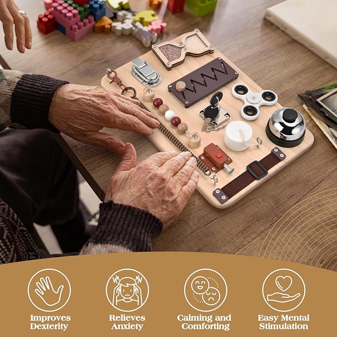 Fidget Busy Board for Adults with Dementia-Alzheimers Products for Elderly-Dementia Activities for Seniors-Memory Games for Autism Adult-Sensory ADHD Toys-Gift for Seniors Parents