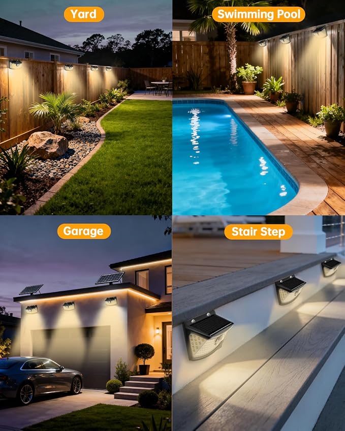 Aootek Solar Motion Sensor Lights Outdoor 120 LEDs, Black, 6 Pack | Lights Reflector, 270° Wide Angle, IP65 Waterproof, Step Lights For Front Door, Yard, Garage, Deck