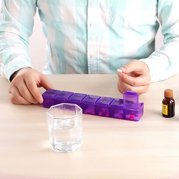 Pill Organizer 2P Purple XL Extra Large Weekly and Daily Pill Cases for Pills/Vitamin/Fish Oil/Supplements - 2P