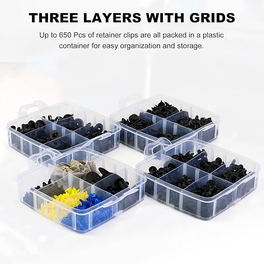 650pcs Push-Type Retainer Clips, Bumper Fender Nylon Rivets of 22 Most Popular Sizes and 5 Fastener Removers for Most Models