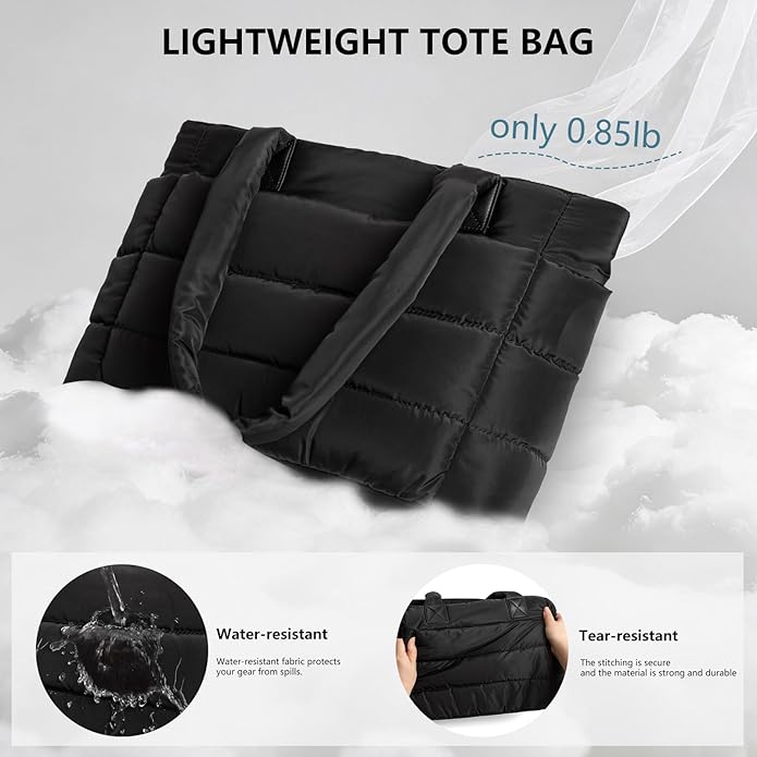 Puffer Tote Bag for Women Quilted Nurse Bag Lightweight Work Bag for Teacher Travel Handbag with Multiple Pockets