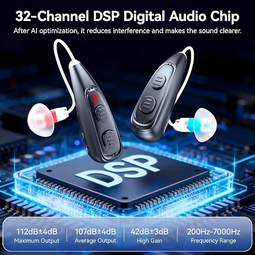 Hearing Aids for Seniors,Rechargeable,AI Smart Noise Cancelling,32 Channels | Advanced 32 Channel Digital BTE Hearing Assist Dual Microphone Standby 144h,One-Button Operation, 5 Volume Levels Clear Sound