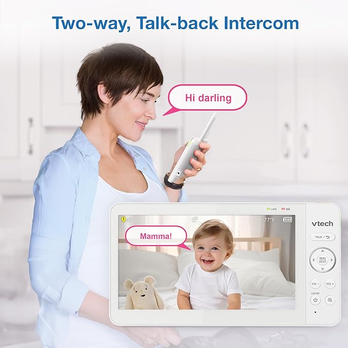 VTech Advanced HQ Max Twin 7" Digital Video 2-Cameras Baby Monitor with Pan Tilt Zoom, Long Battery Life 5000mAh, IPS Screen, Adaptive Multi-Color Night Light, 2-Way Talk, HQ Display, No WiFi, White