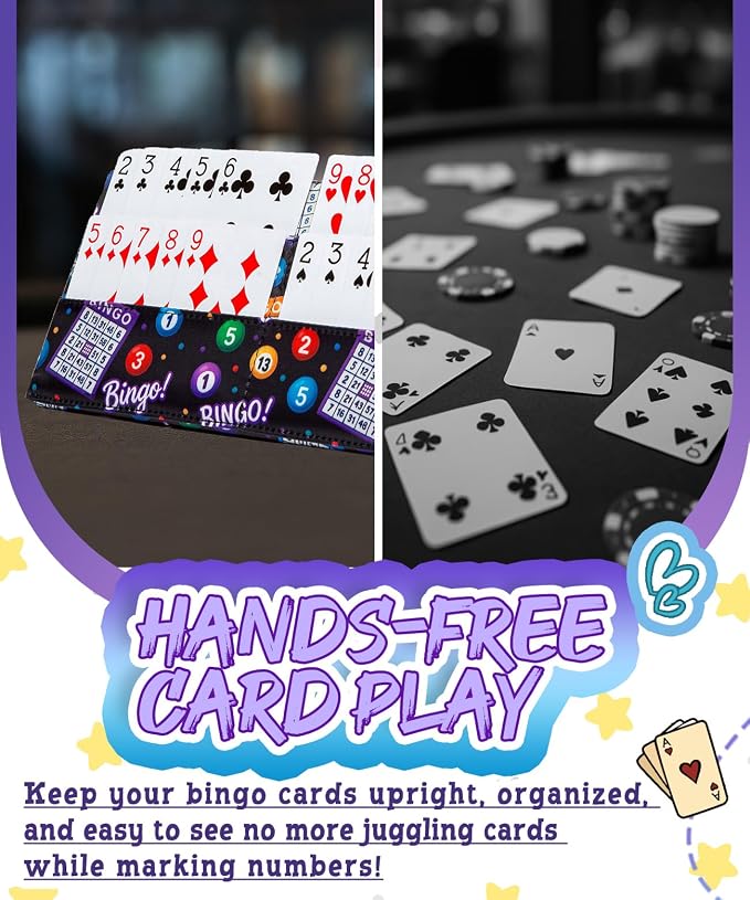 Playing Card Holder for Bingo Pull Tabs Canasta Poker Cards Black /Purple | Portacartas para Lotería, Casino Tickets, Bridge & Seniors Games for Adults Seniors