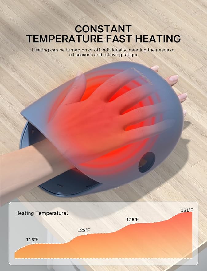 Medisana Hand Massager with Heat and Compression, Cordless Hand Massager for Arthritis and Carpal Tunnel Relief, Knuckle Stretching Massage, Birthday Christmas Gifts for Men Women Dad Mom-Blue