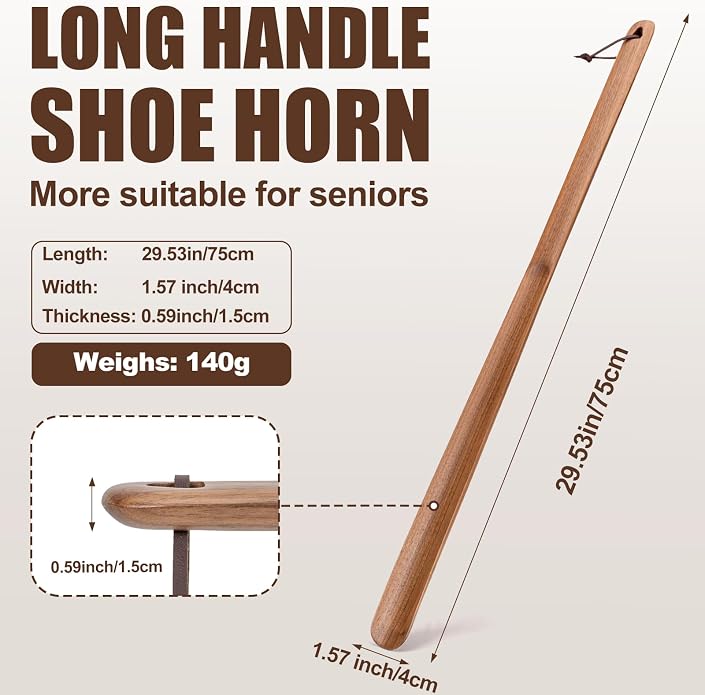 Wooden Shoe Horn Long Handle 15in 29.53in,Fas-Grade Walnut Wood Extra Long Handled Shoehorn For Men Women Seniors