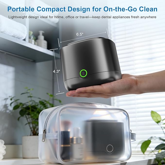 Ultrasonic Retainer Cleaner, 45kHz Retainer Cleaner Machine 4000mAh for Denture, Night Guard, Mouth Guard, Aligner, Brace 24W Dental Cleaning Pod with 4 UV Lights, 200ml Multiple Cleaning Modes