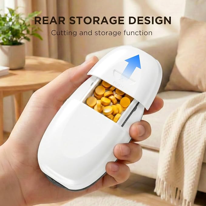 Pill Cutter Splitter for Small and Tiny Pills, 1/2 1/4 Pill Splitter for Small Pills,Tablets in Half or Quarters, Accurate and Easy Cutting, Stainless Steel Blade, Back Storage (Transparent Black)