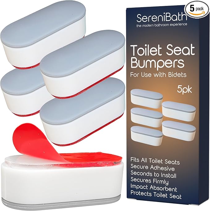 Toilet Seat Bumpers for Use with Bidet with Extra Strong Adhesive, 5pk | Stops Sliding & Wobbling, Distributes Weight Evenly to Prevent Damage to Seat or Bowl, Mutes Seat Slamming