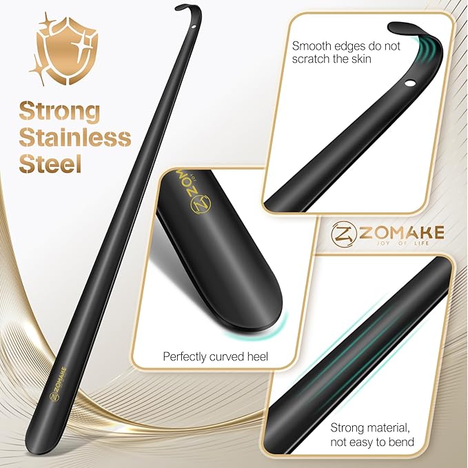 ZOMAKE Extra Long Shoe Horn for Seniors Men,Metal Shoehorn Long handle for Boots,Shoe Spoon Helper, 31.5 IN
