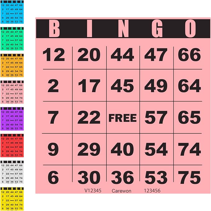 100 Bingo Cards, Large 4.5 x 4.5 Inch, Pink, Paper Bingo Sheets | 8 Color Options, Premium Cardstock, Disposable with Daubers or Reusable with Chips — Proudly Made in USA