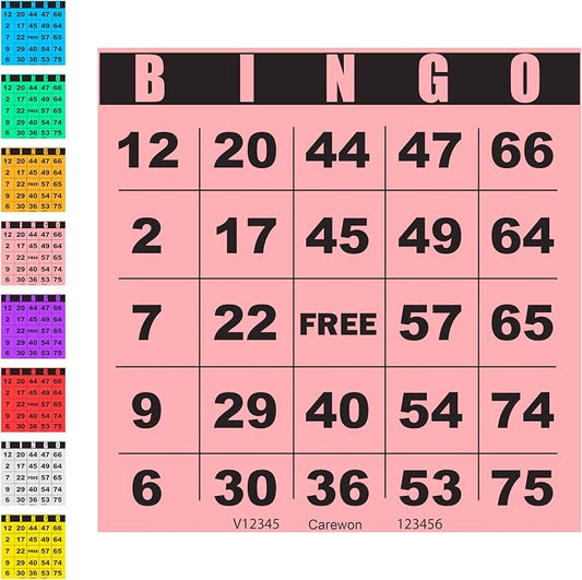 100 Bingo Cards, Large 4.5 x 4.5 Inch, Pink, Paper Bingo Sheets | 8 Color Options, Premium Cardstock, Disposable with Daubers or Reusable with Chips — Proudly Made in USA