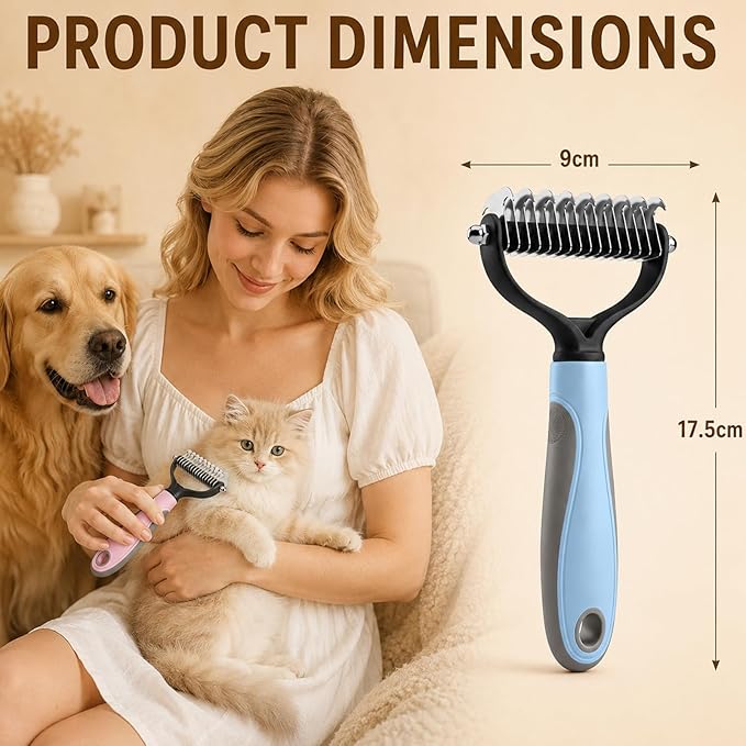 Pet Knotter for Dogs/Cats, Double Sided Pet Grooming Brush,Undercoat Rake Pets Brush for Long Hair Professional Deshedding Tool, Pets Hair Remover Shedding (Pink-L)