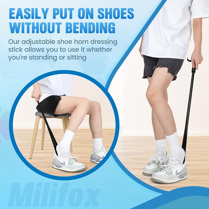 Long Handled Shoe Horn and Dressing Stick for Elderly, Shoe Horn, S-Hook, and Claw 3 Tools in One, No Bending for Dressing & Reaching, Ideal for Seniors, Arthritis, Pregnant Women
