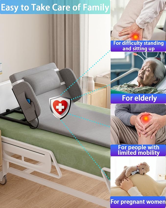 Electric Bed Lifting to Get Up - Bed Assistant to Get Out of Beds, Adjustable Beds Rest Help The Elderly Patients Gets Up Easily, Load Max 330 lbs, Silent Lift 2° - 80°, with Guardrails,75 X 32 inch