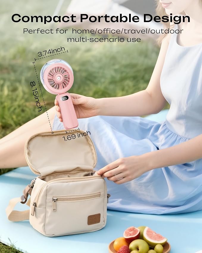 Otlonpe Handheld Misting Fan Portable, Powerful 4 High Speeds Rechargeable Small Hand Held Fan Water Mist, 4000mAh Battery Operated, Foldable, Lanyard, Personal Cooling for Travel Men Wome
