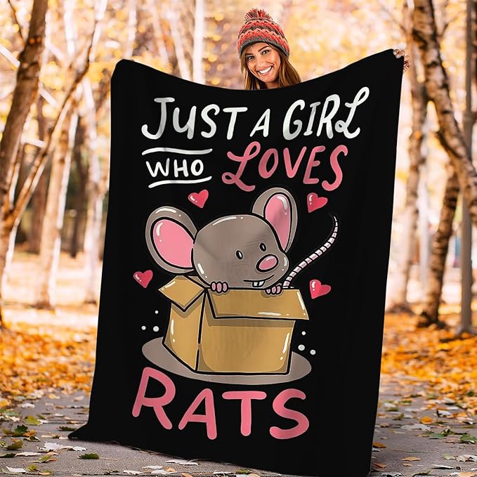 Just A Girl Who Loves Rats Blanket Soft Cozy Mouse Rat Plush Throw Blanket Warm Animal Flannel Fleece Stuff Decor Blanket Gifts for Lover Teens Kids Girls Boys Women Adults Bed Travel 50"x60"