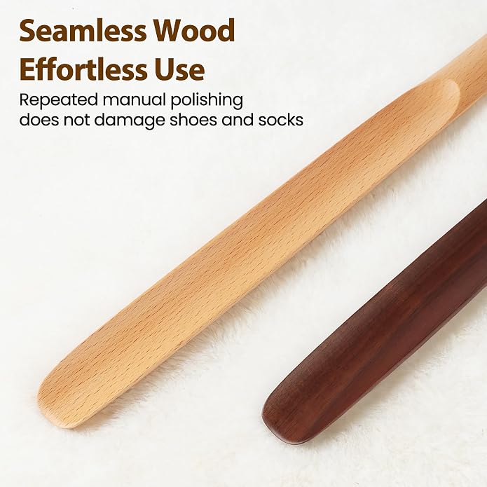 Shoe Horn Long Handle for Seniors 19.7" Shoehorn for Men, Women, Kids, Pregnancy, with Wall Hooks - Black Walnut