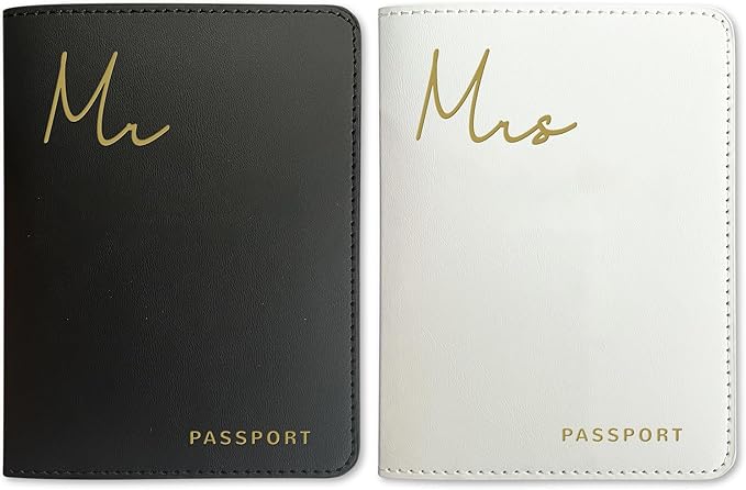 HubbyWifeyGifts Mr and Mrs Passport Holder Set, PU Leather Passport Cover with RFID Blocking, Honeymoon Essentials for Travel, Engagement Gifts for Couples