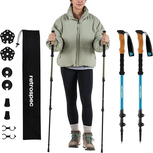 Retrospec Solstice Hiking Poles for Men & Women - Adjustable and Collapsible Lightweight Walking & Trekking Sticks - Aluminum w/Cork or Foam Grip