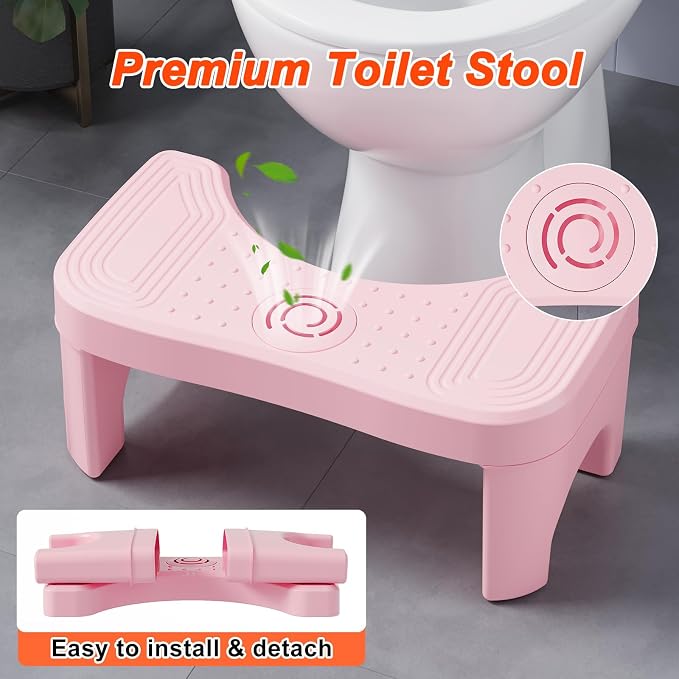 Recximi Pink Toilet Poop Stool Squat Adult, 6.7 Inch Squatting Potty for Adults & Kids, Plastic Bathroom Stool for Pooping, Non-Slip Toilet Foot Step, Easy to Wash, 1 Pack