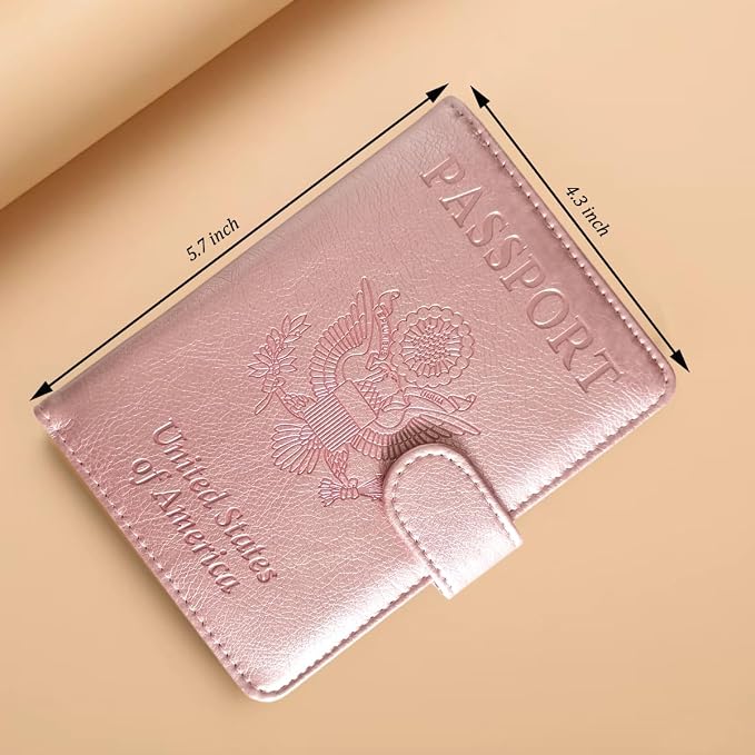 RFID Blocking Passport Holder - PU Leather Travel Wallet for Men Women, Credit Card Slots & Passport Case, Slim Lightweight Organizer for International Travel, (pink)