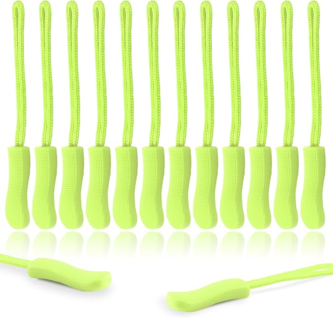 CooBigo 12Pack Zipper Pull Replacement, Golf Bag Zipper Pull Replacement Tab for Backpack, Jackets, Pants, Boots, Coats, Luggage - Neon Green(Universal Extender)