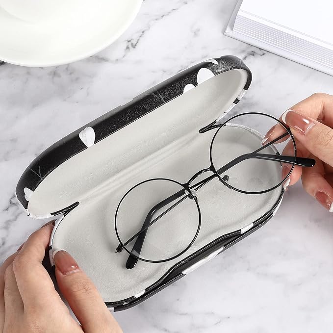 MoKo Double Eyeglass Case, Contact Lens Case with Mirror Tweezers Remover, 2 in 1 Double Sided Portable Contact Lens Box Holder Container Soak Storage Kit Sunglasses Pouch for Men & Women