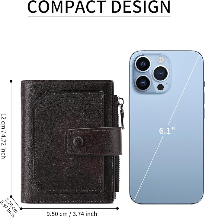 GAEKEAO Genuine Leather Wallets for Men with Zipper, RFID Blocking Mens Wallet with Coin Pouch, Bifold Wallet with 2 ID Windows in Gift Box, Billeteras de Hombres
